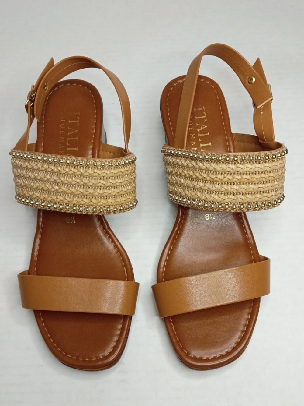 Italian Shoemakers Tan Woven Strap Block Heel Sandals Women’s Size 8.5